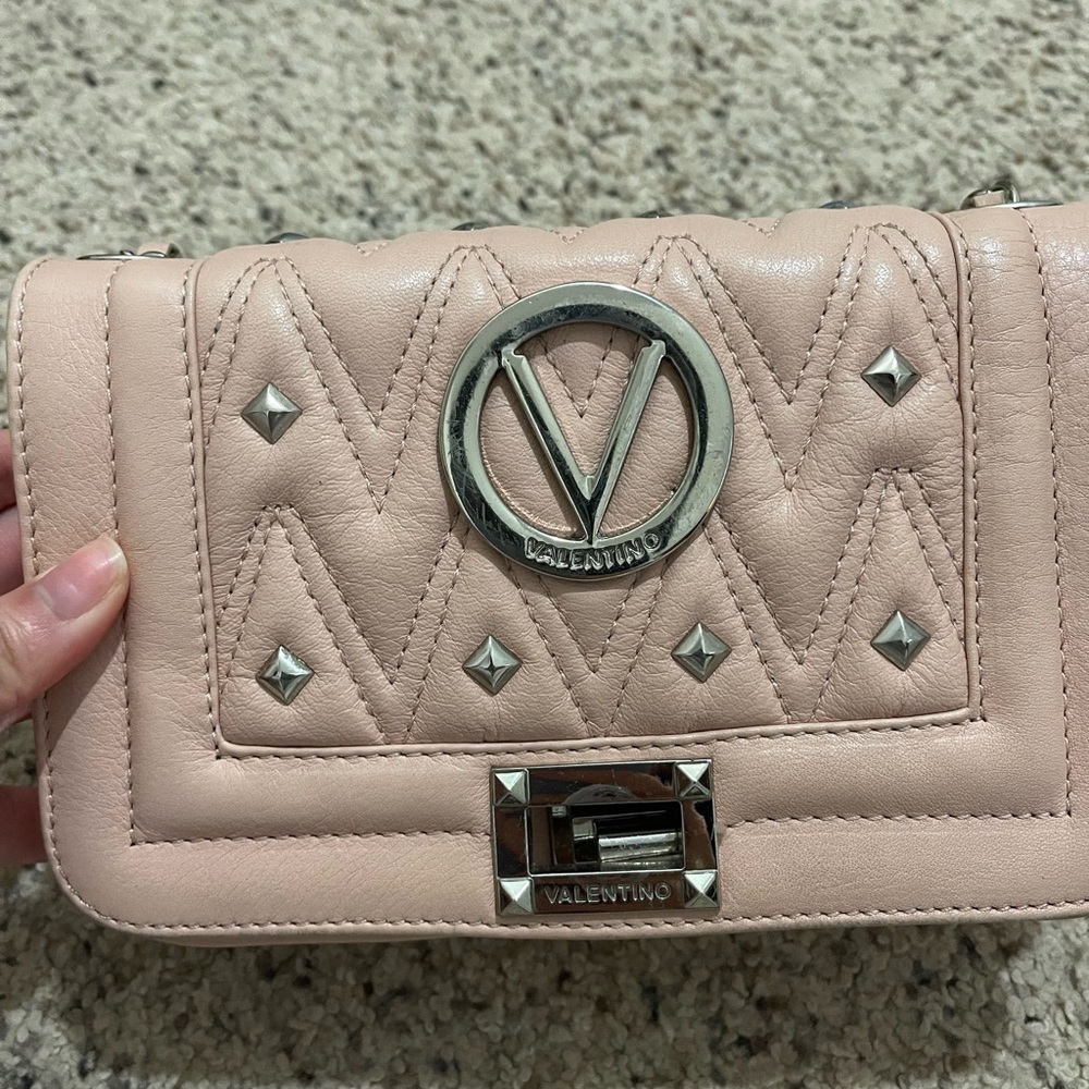 Valentino Pink and Silver Quilted Crossbody Bag